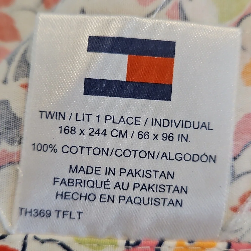 Tommy Hilfiger Floral Pink Navy Red Cotton Twin Flat Sheet